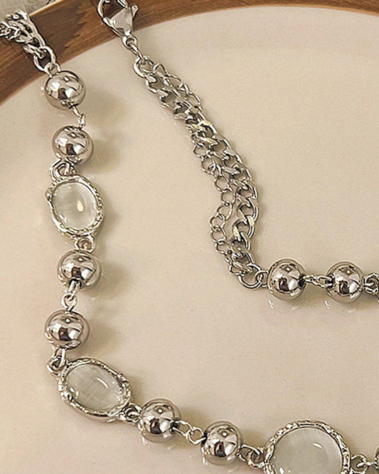Silver Bead and White Stone Necklace