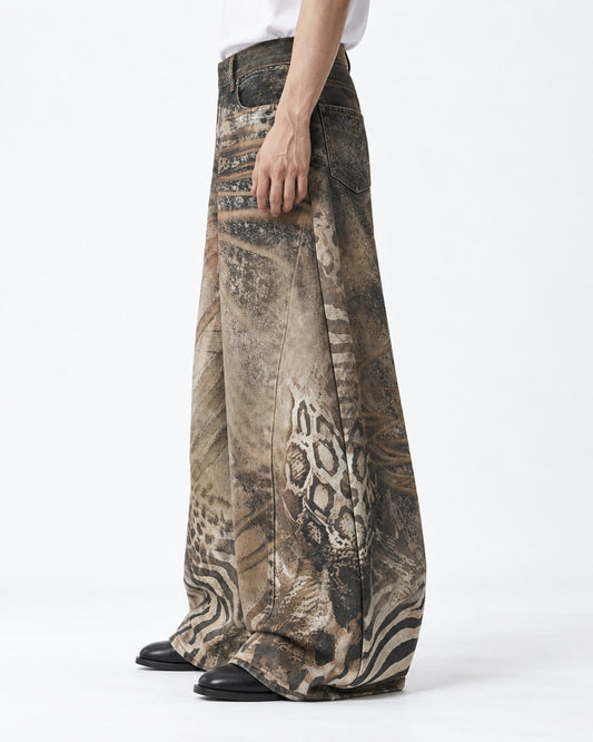 Animal Print Wide Denim Pants