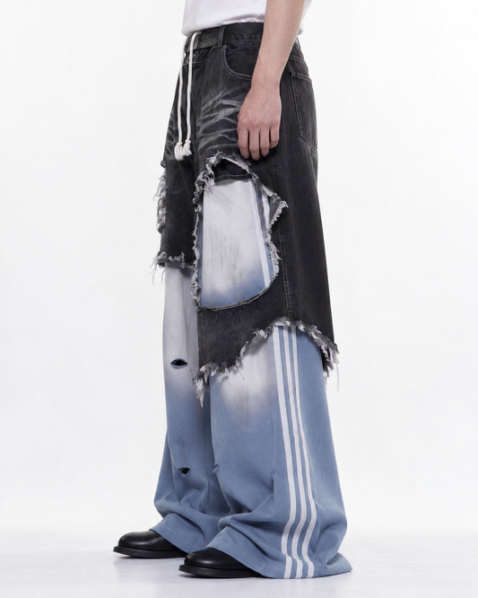 Faux Two-Piece Patchwork Pants