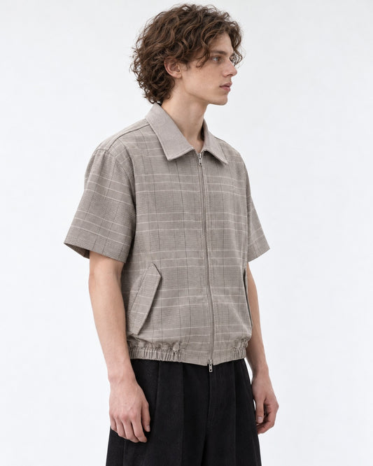 Plaid Zip Short-Sleeve Shirt Jacket