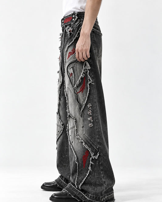 Patchwork Frayed Flare Jeans