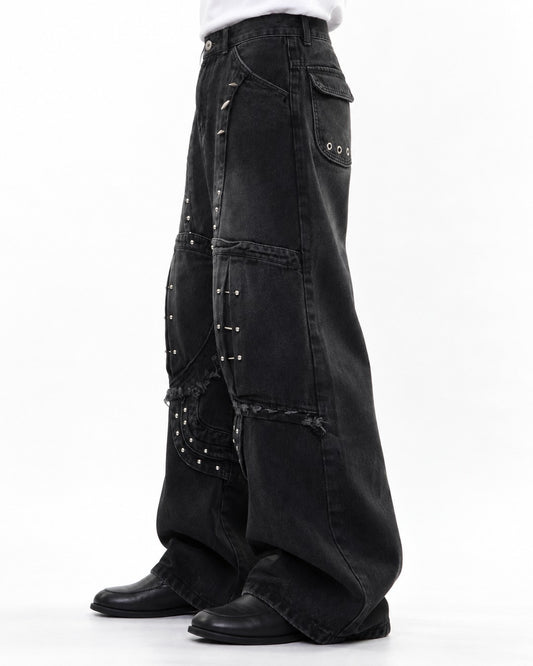 Deconstructed Rivet Denim Pants