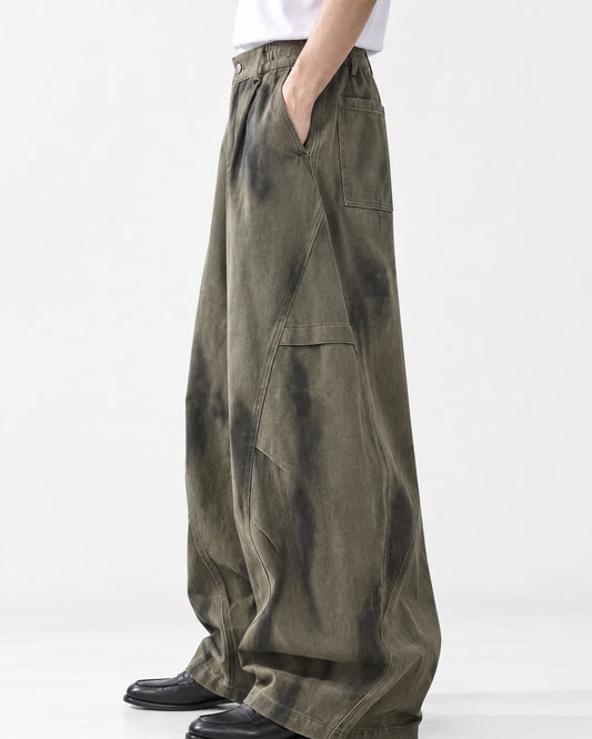 Dirty-Dyed Barrel Wide-Leg Pants
