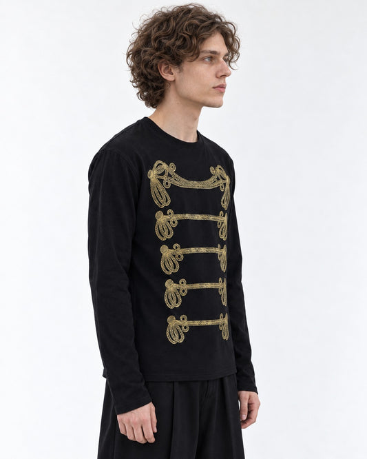 Gold Foil Braid Print Long Sleeve Tee