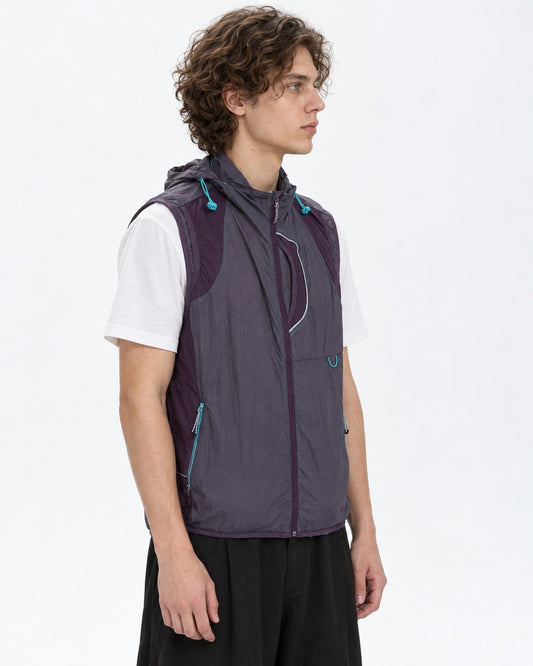 Teal Drawcord Colorblock Hooded Vest