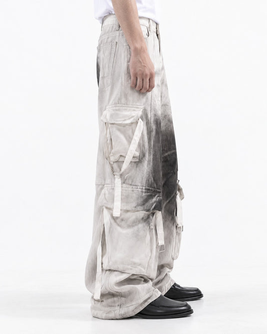 Ink-Splattered Wide-Leg Cargo Pants