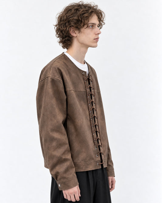 Lace-Up Faux Leather Jacket
