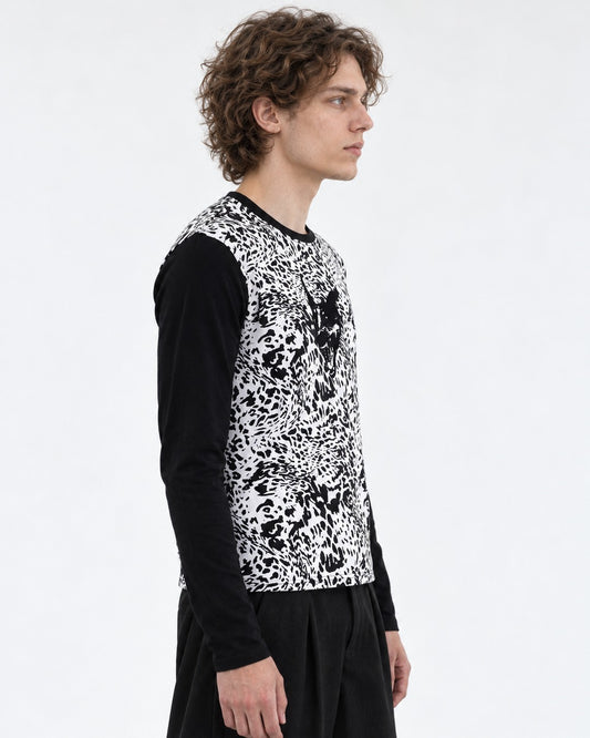 Wolf Head Leopard Color-Block Long-Sleeve T-Shirt