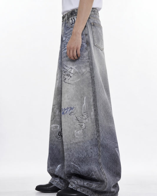 Vintage Graffiti Wide-Leg Jeans
