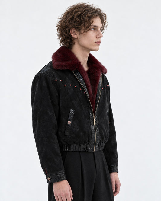 Fur Collar Embossed Jacket
