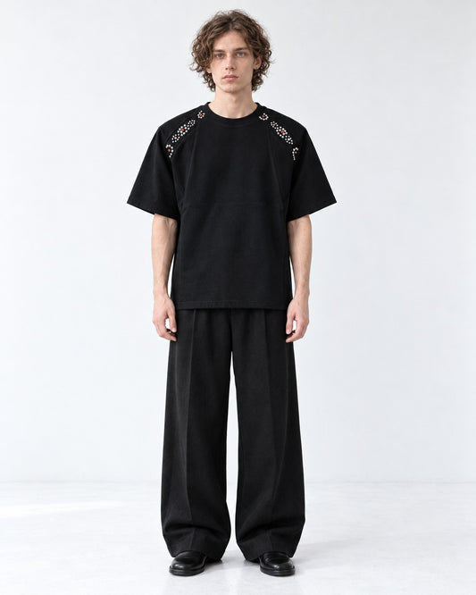 Stud and Gem Shoulder T-Shirt