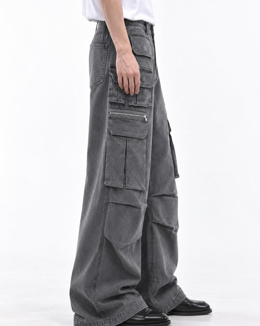 Multi Pocket Pleated Flare Cargo Pants