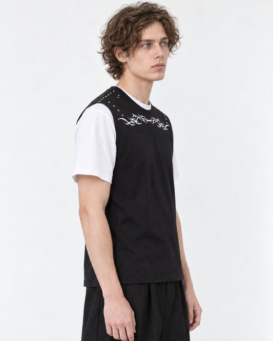 Studded Tribal-Embroidered Vest