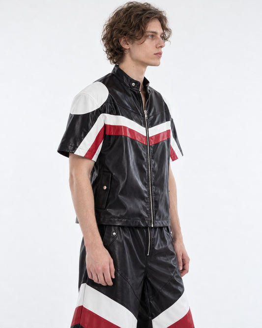 Curved Knife Leather Biker Jacket and Pants Set-Up