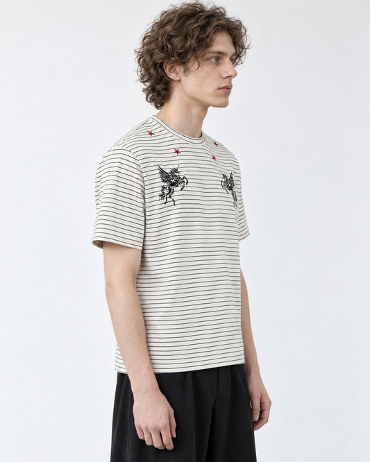 Pegasus Embroidered Pinstripe T-Shirt
