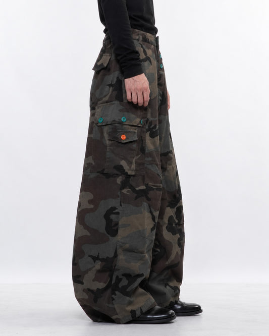 Camouflage Button Balloon-Leg Cargo Pants