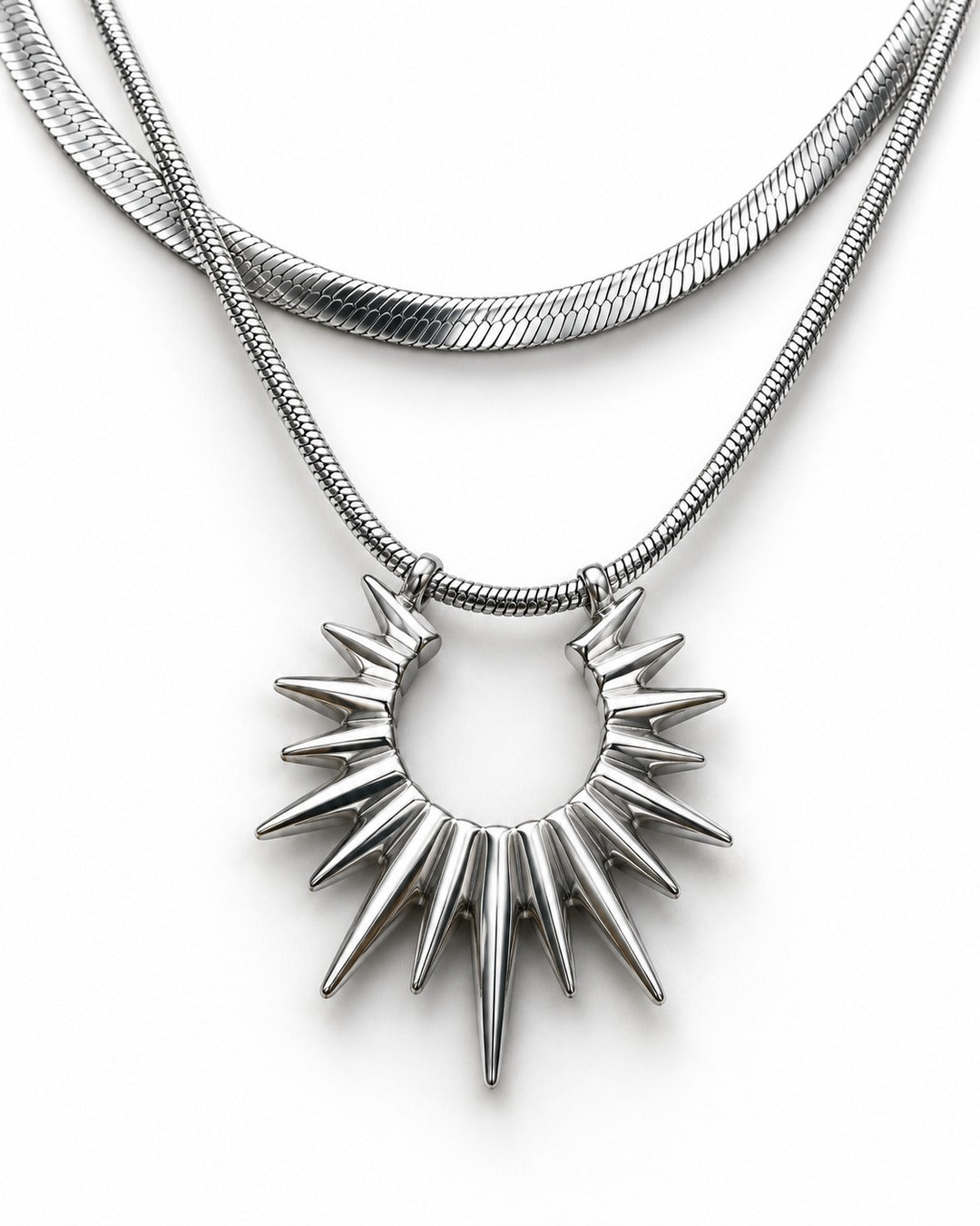 Sunburst Spike Pendant Layered Necklace