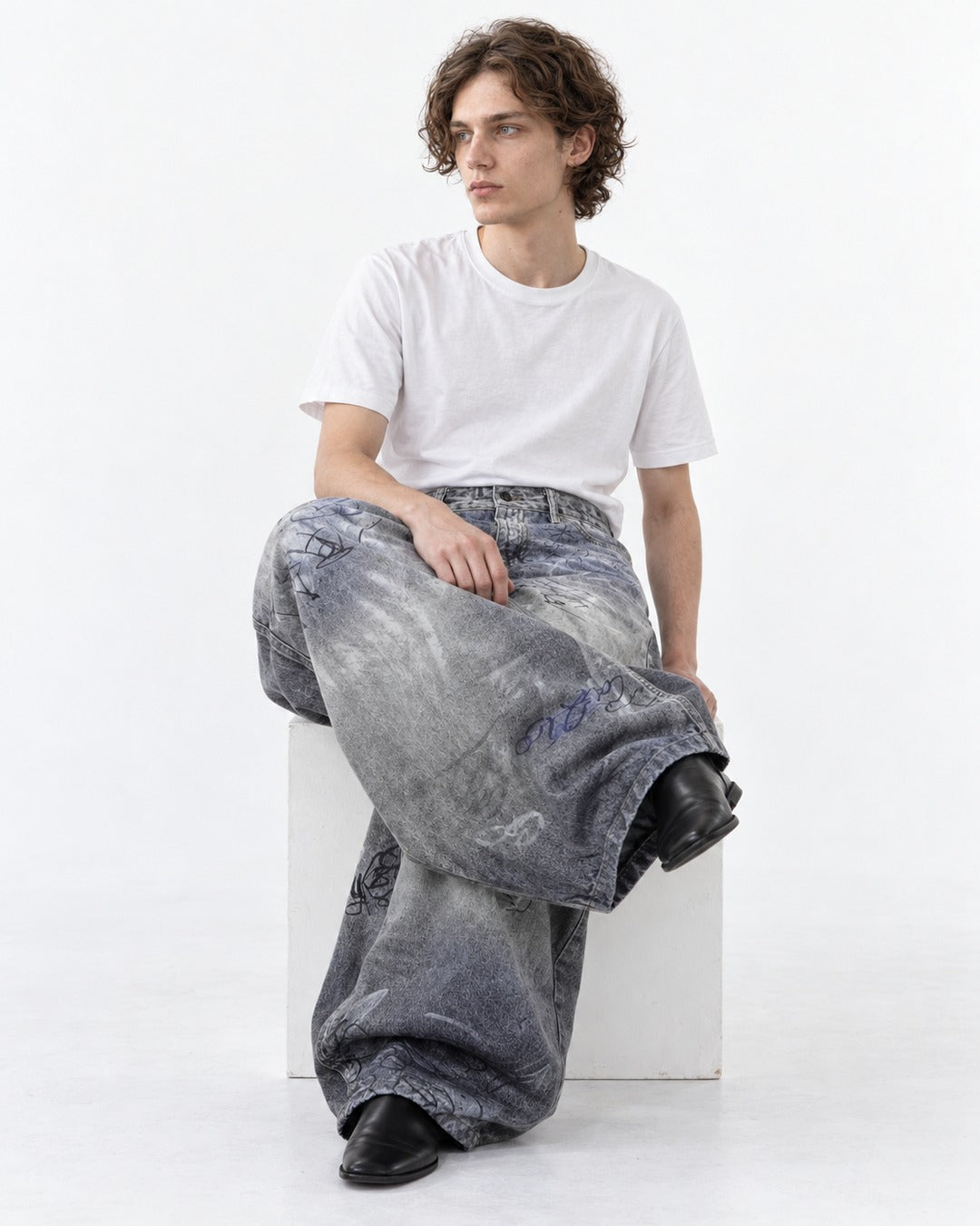 Vintage Graffiti Wide-Leg Jeans