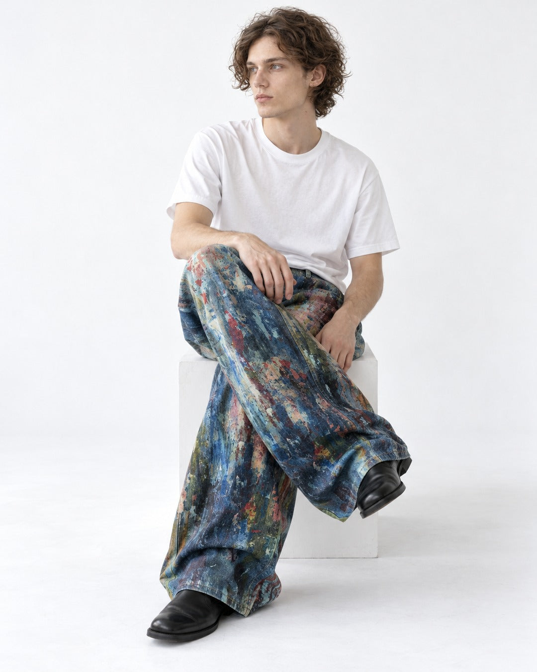 Painted Splatter Wide-Leg Jeans