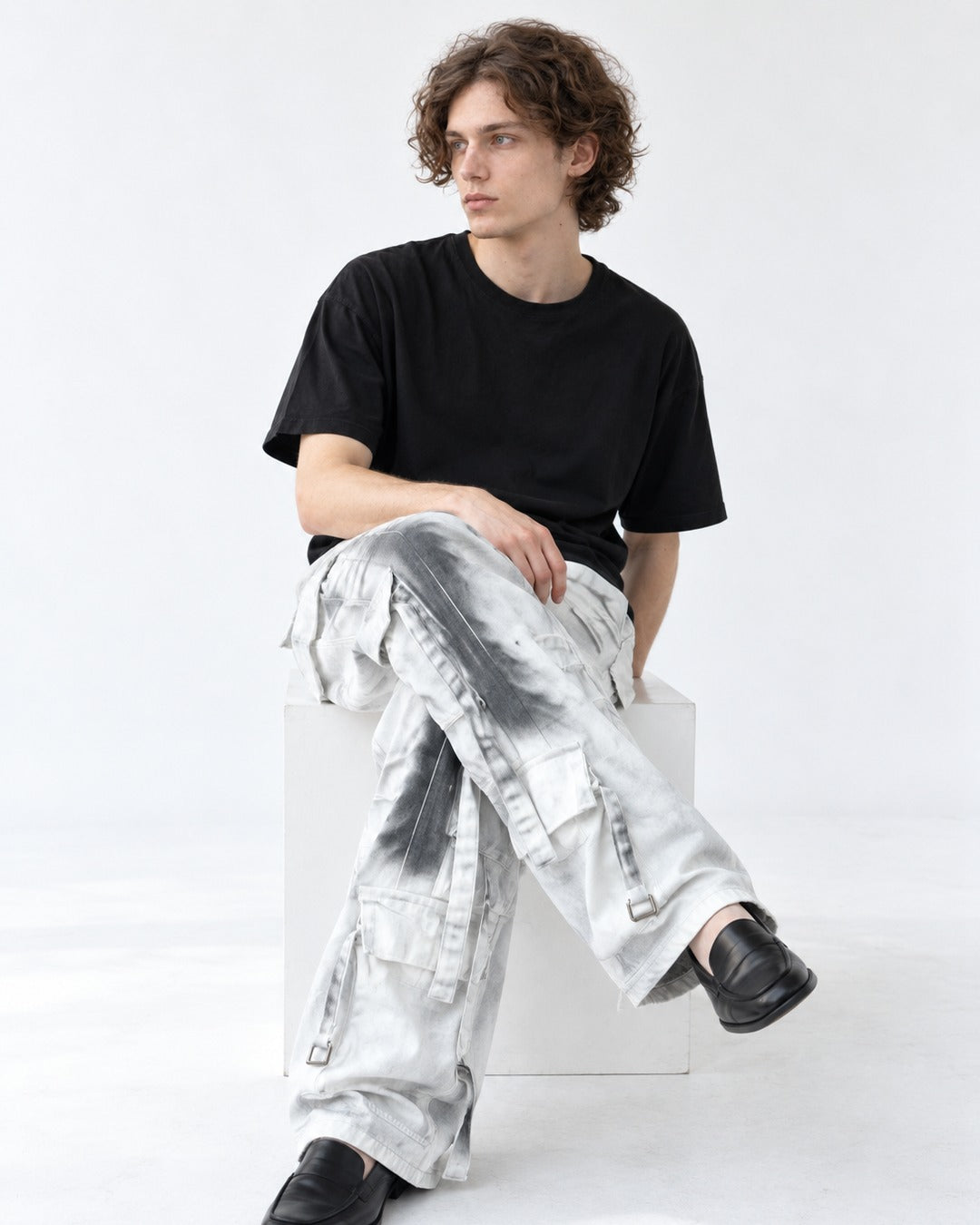 Ink-Washed Strap Cargo Pants