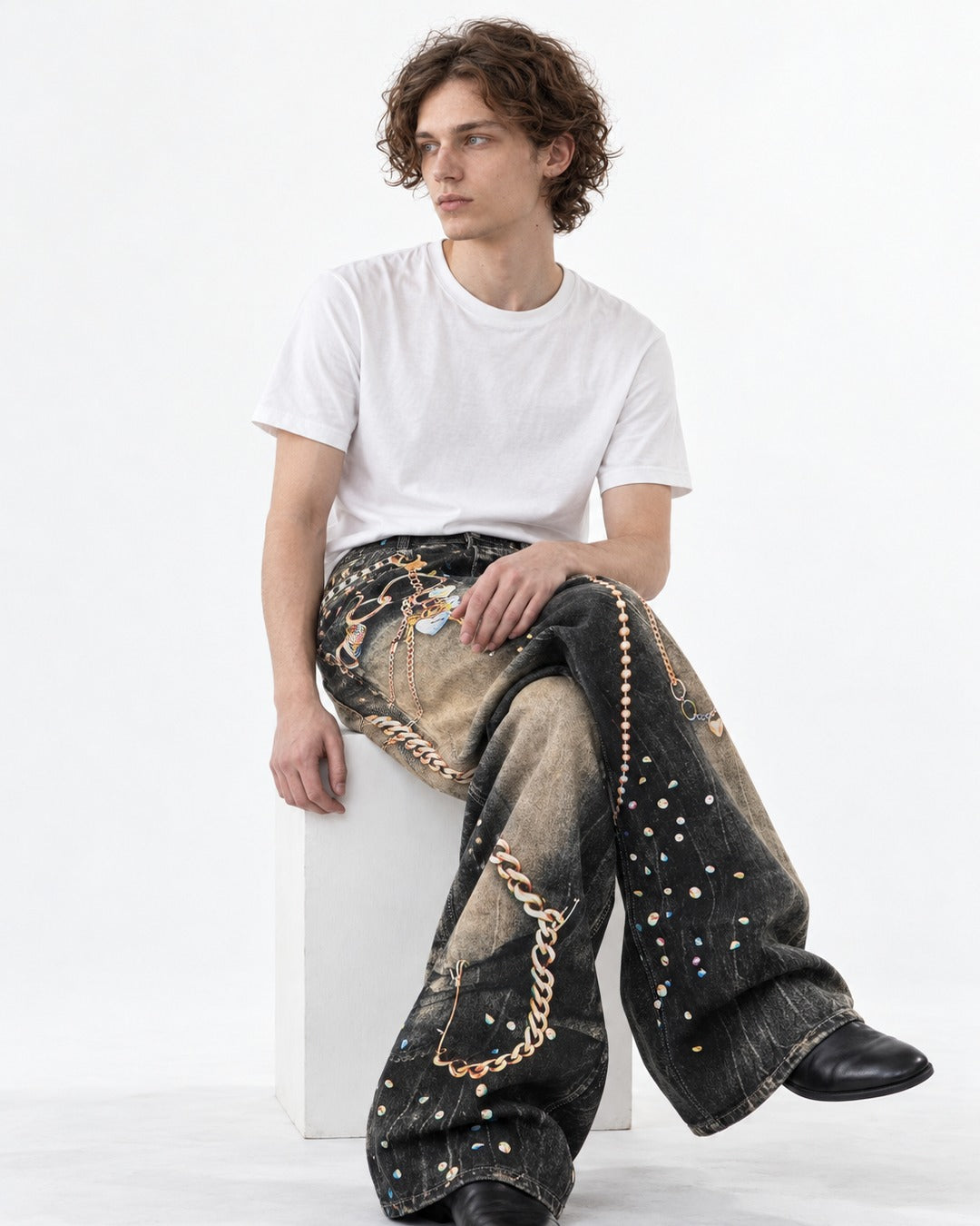 American Chain Print Denim Pants