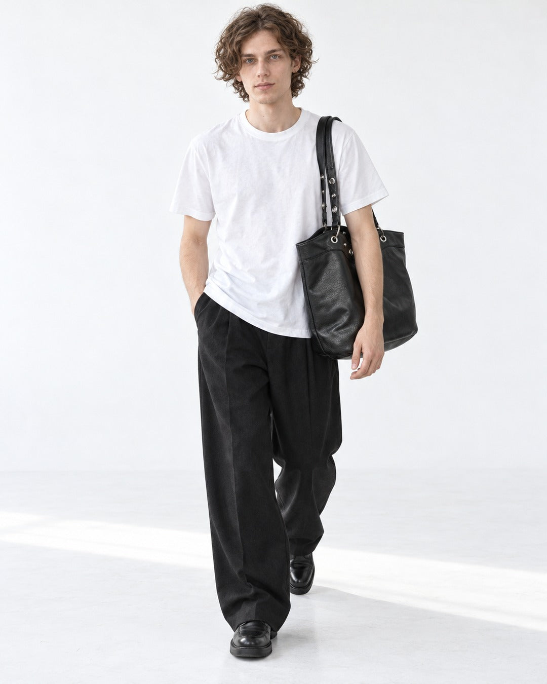 Eyelet Trim Black Bucket Tote Bag