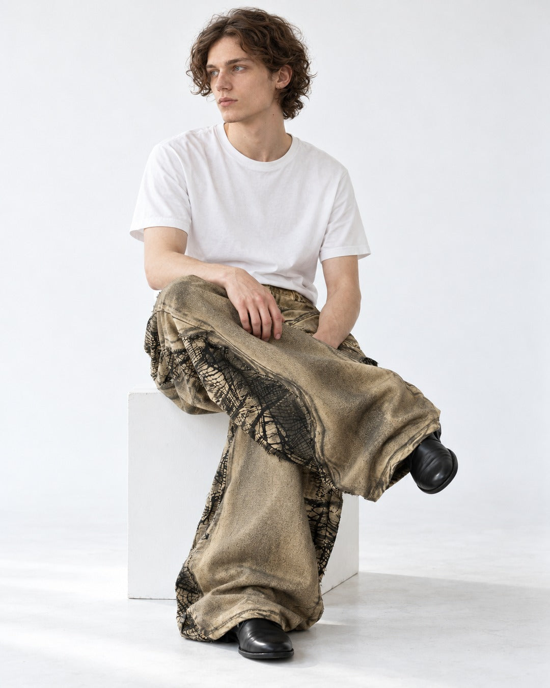 Gold Coated Deconstructed Wide Jeans