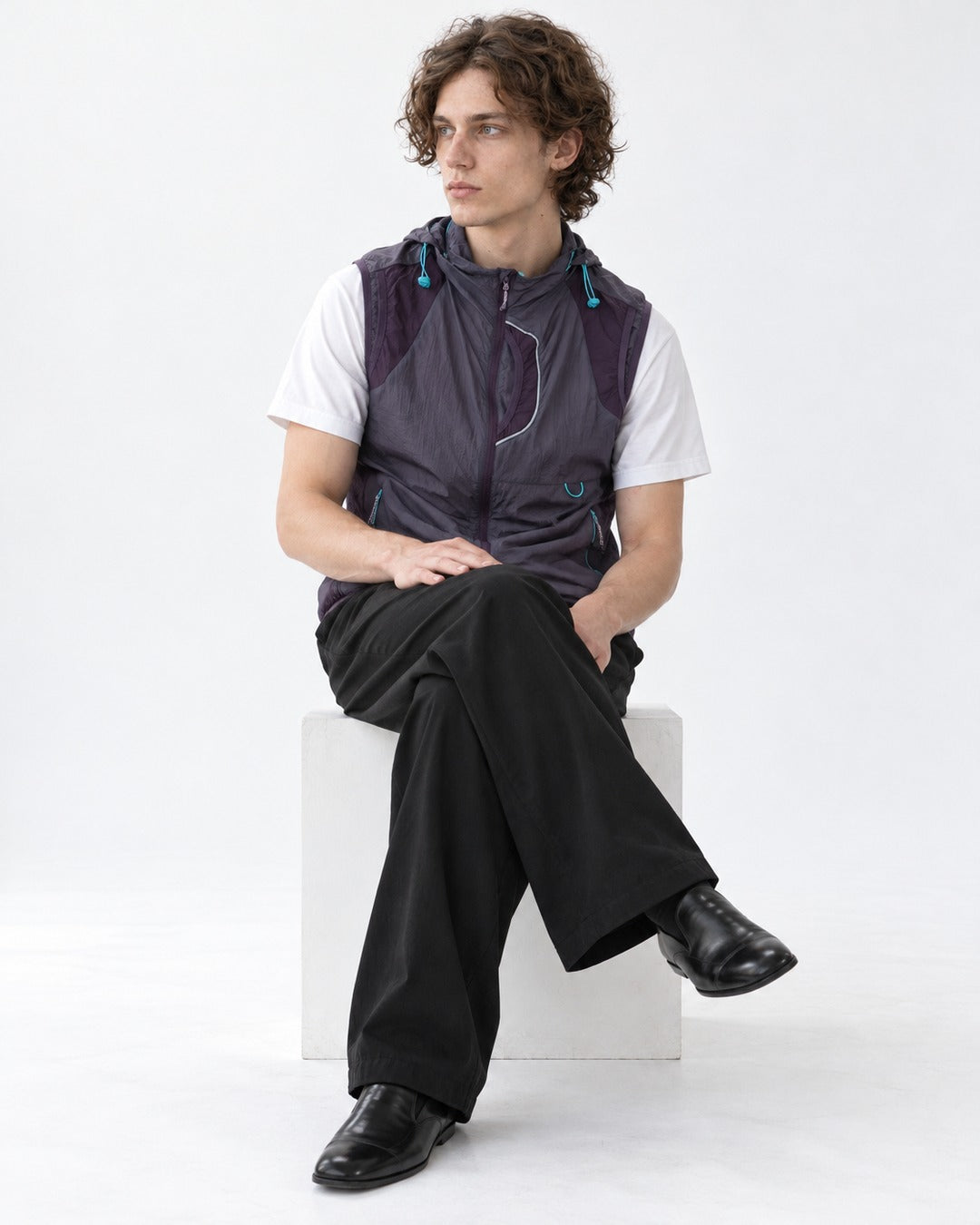 Teal Drawcord Colorblock Hooded Vest