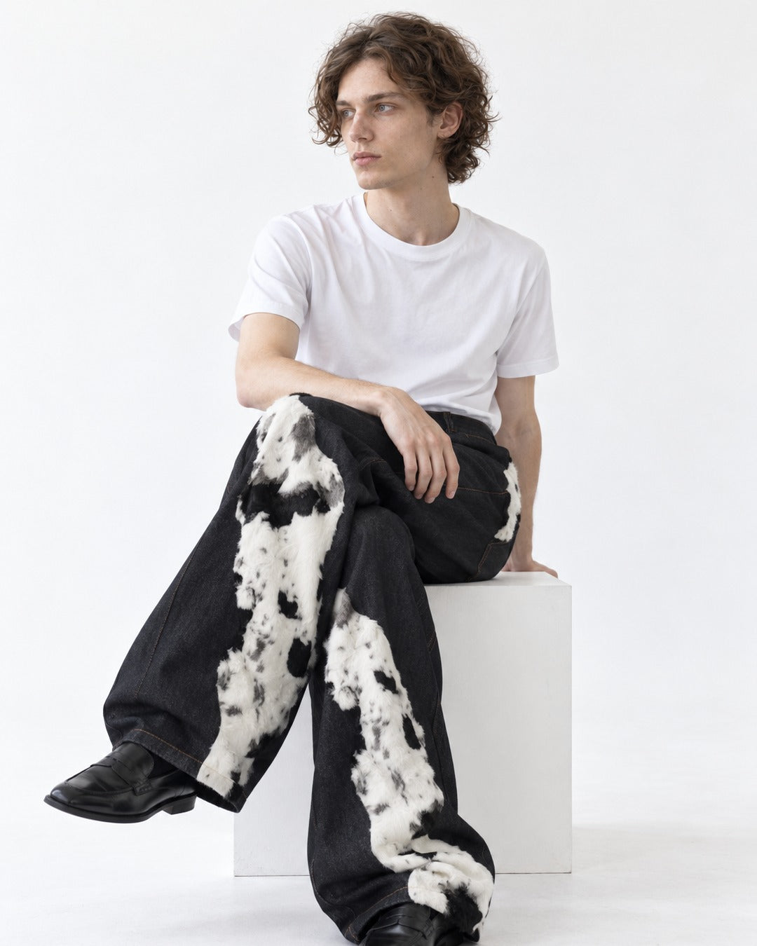 Cow Pattern Patchwork Denim Pants