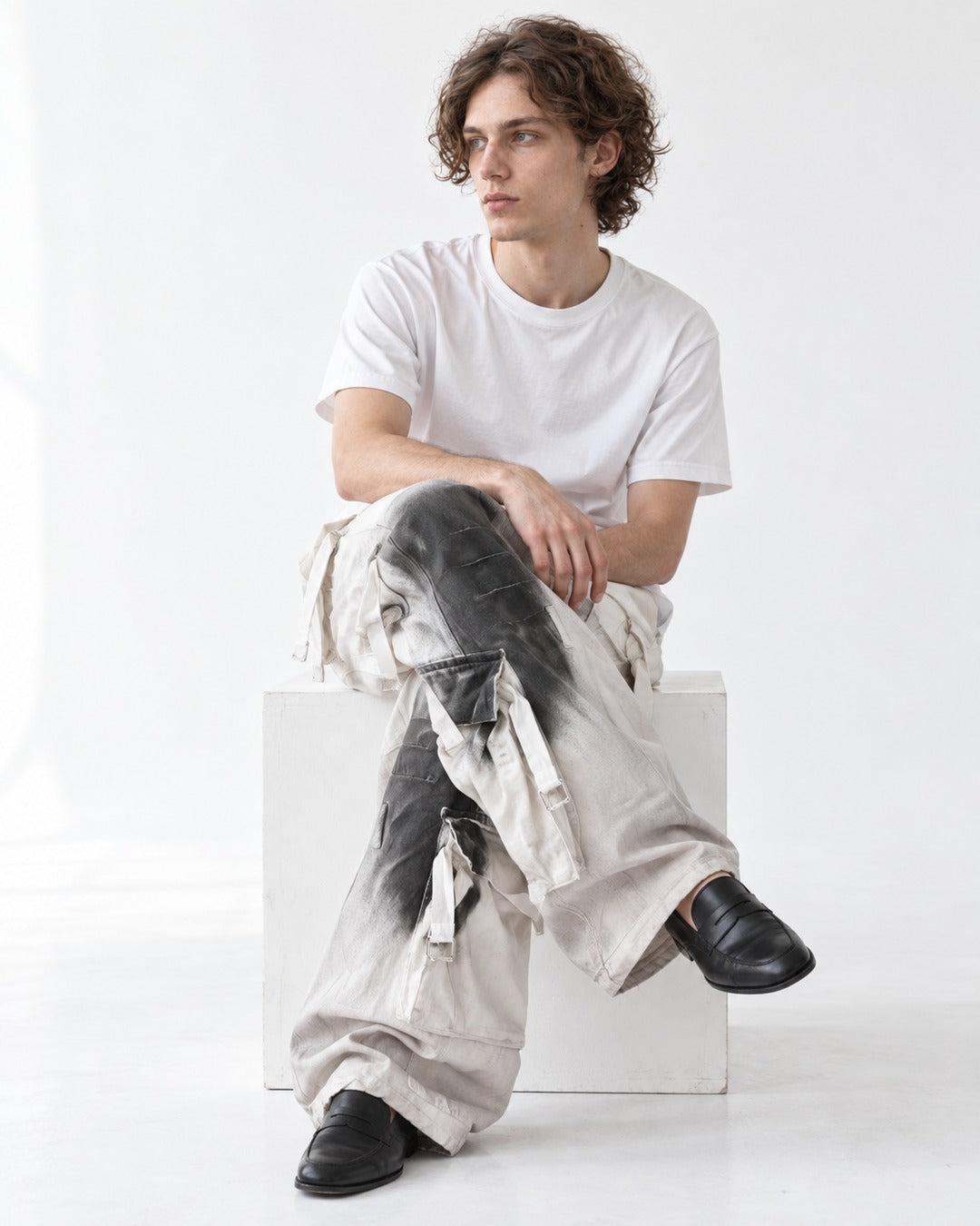 Ink-Splattered Wide-Leg Cargo Pants