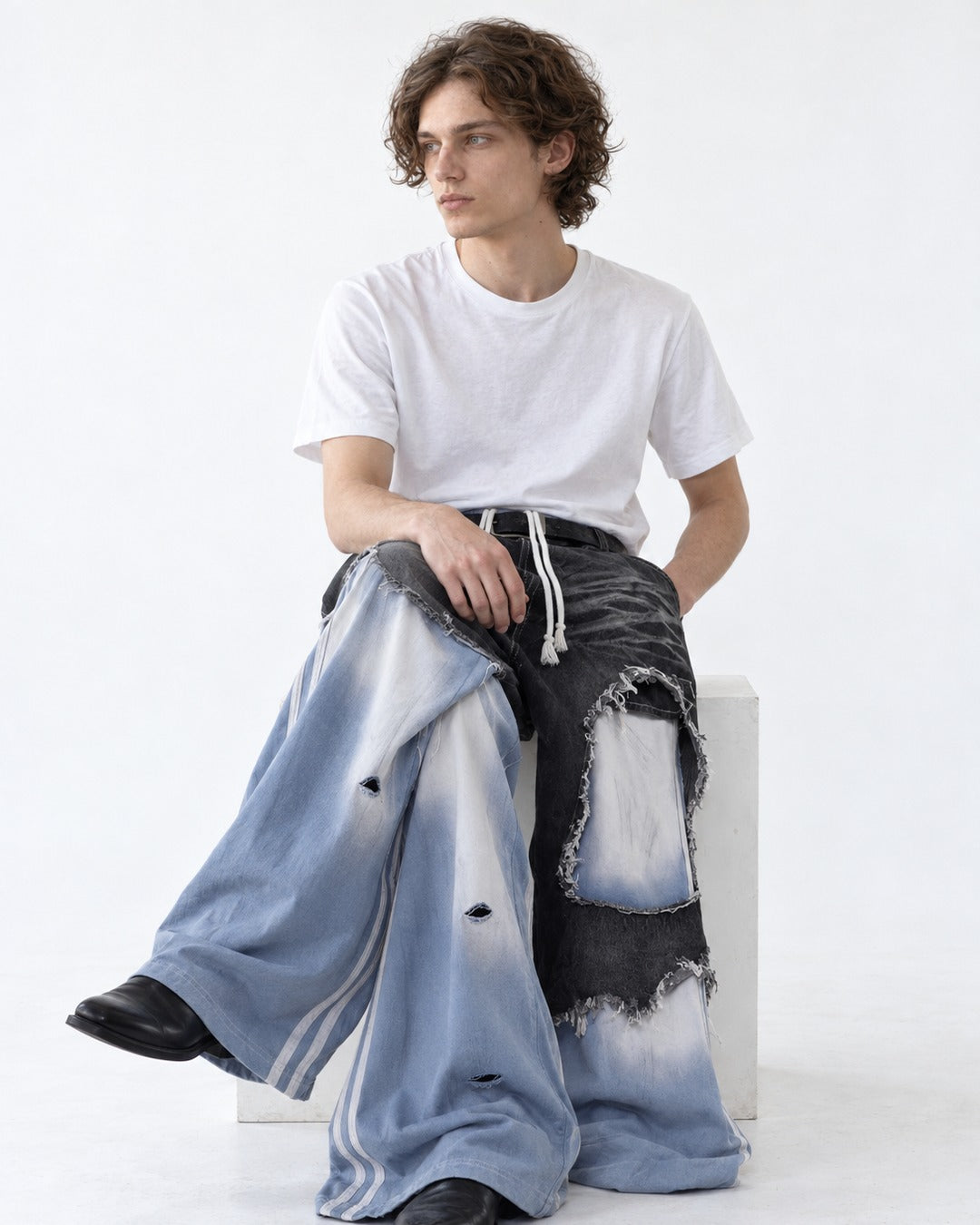 Faux Two-Piece Patchwork Pants