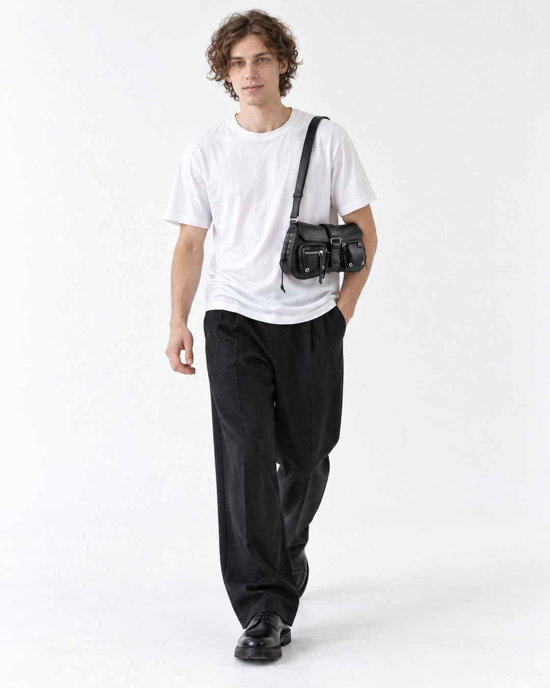 Eyelet-Pocket Biker Shoulder Bag