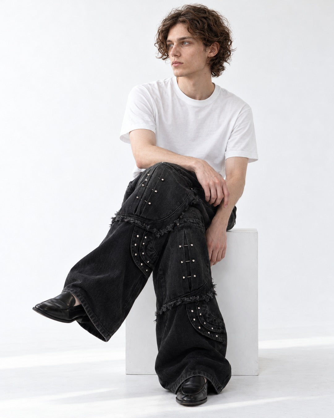 Deconstructed Rivet Denim Pants
