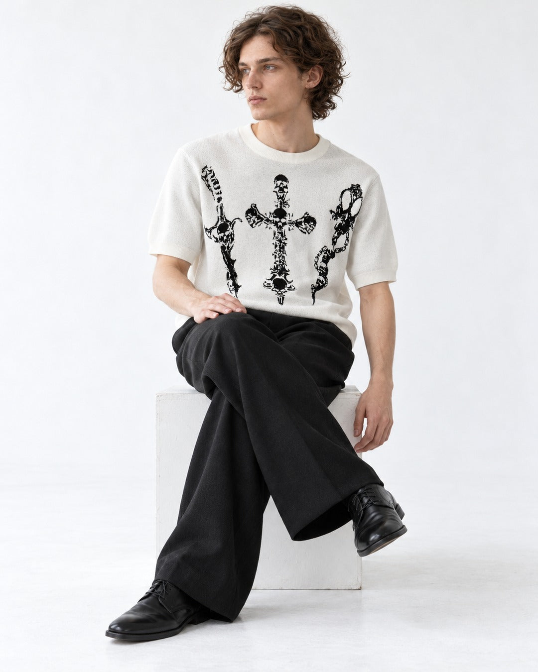 Skull Cross Jacquard Knit Top