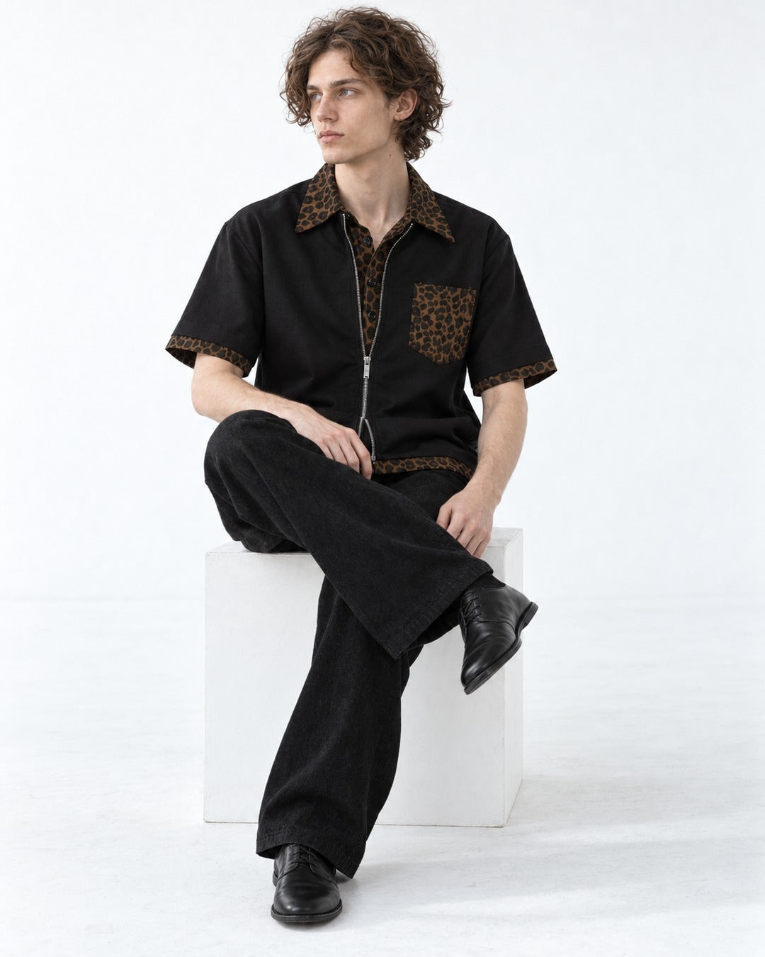 Leopard Trim Zip Shirt