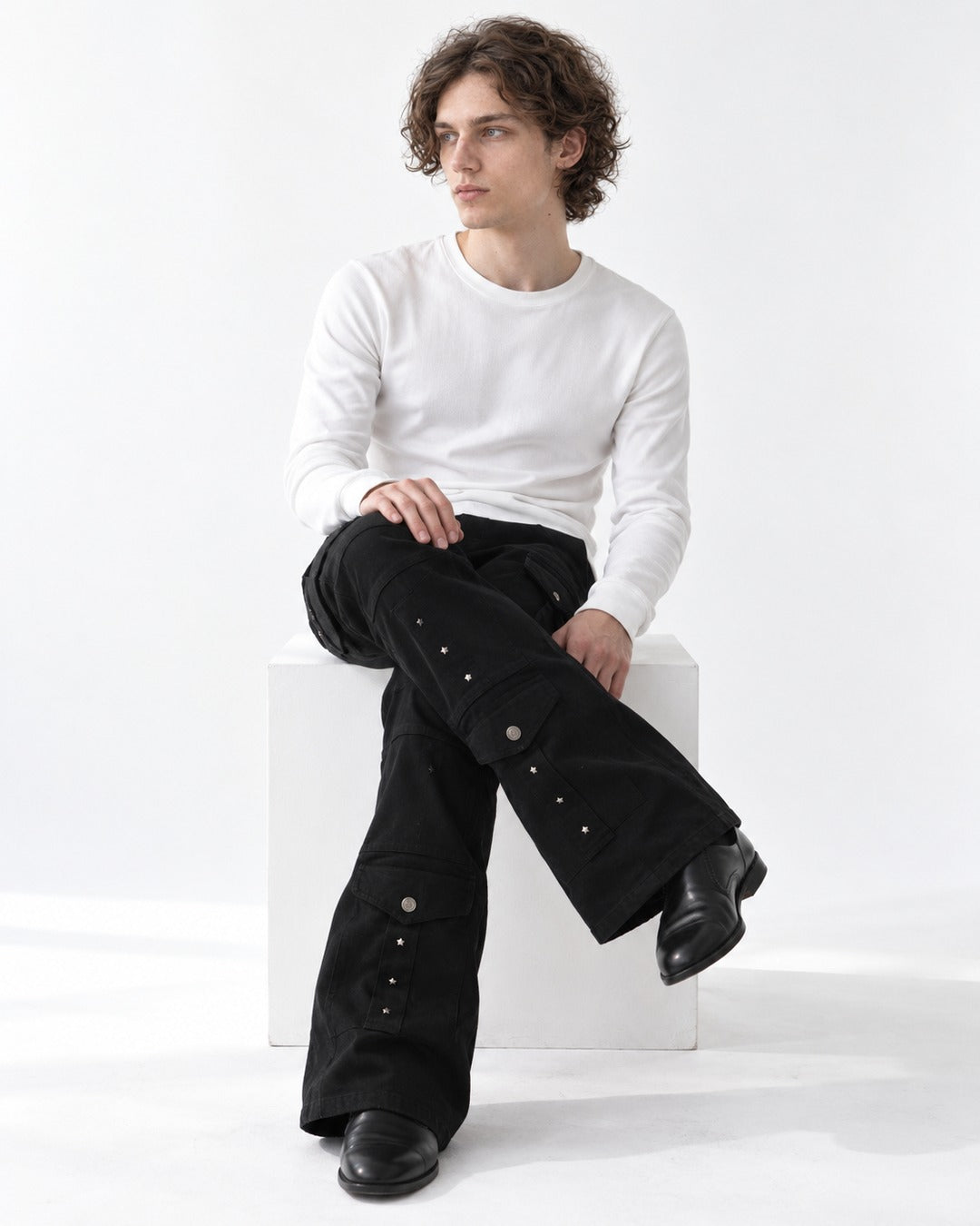 Studded Flap Pocket Flared Pants