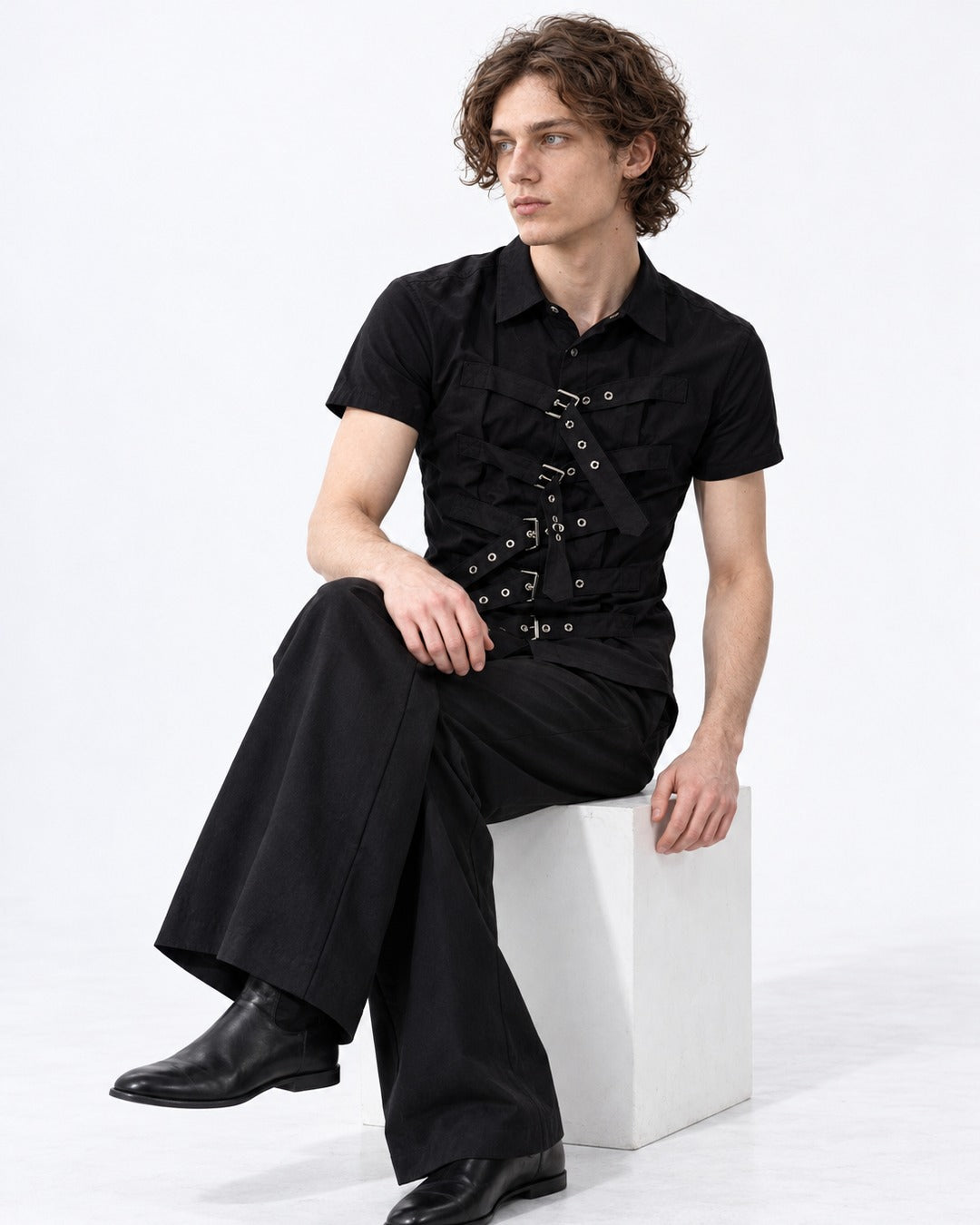 Diagonal Strap Eyelet Shirt