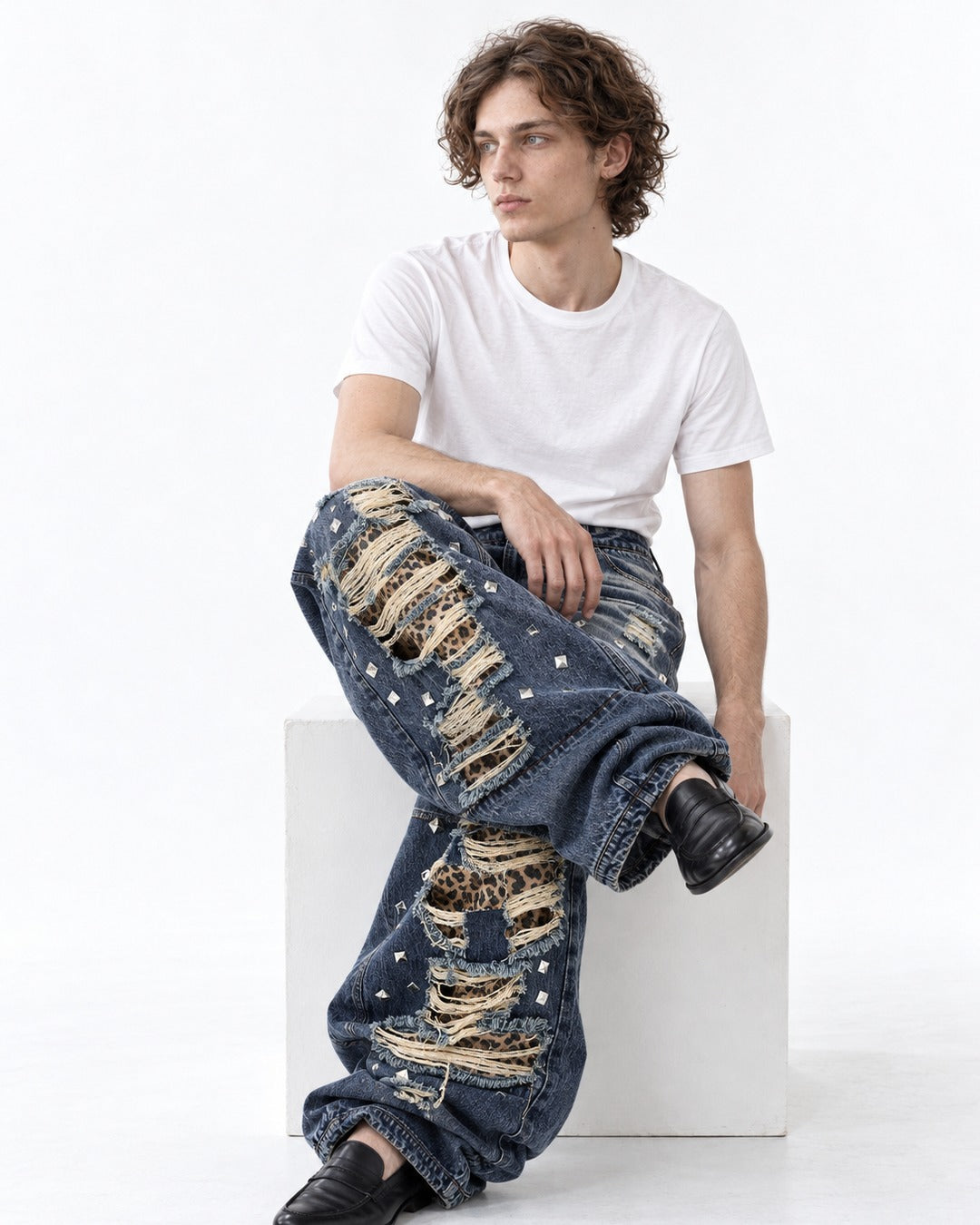 Leopard Patchwork Ripped Jeans