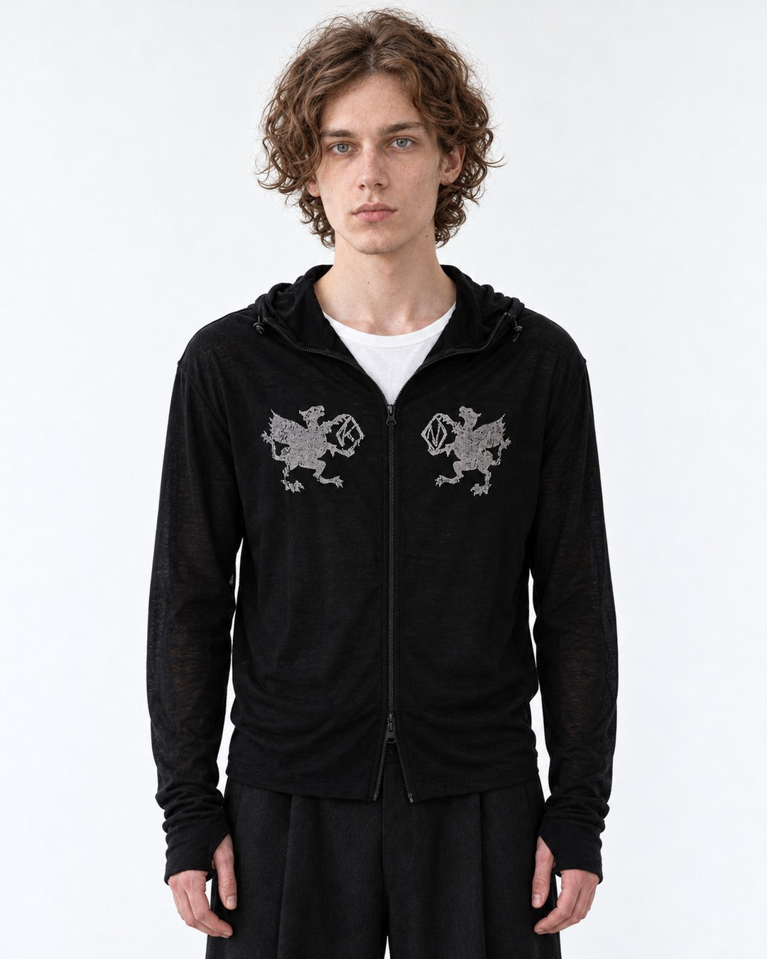 Gargoyle Print Zip Hooded Jacket
