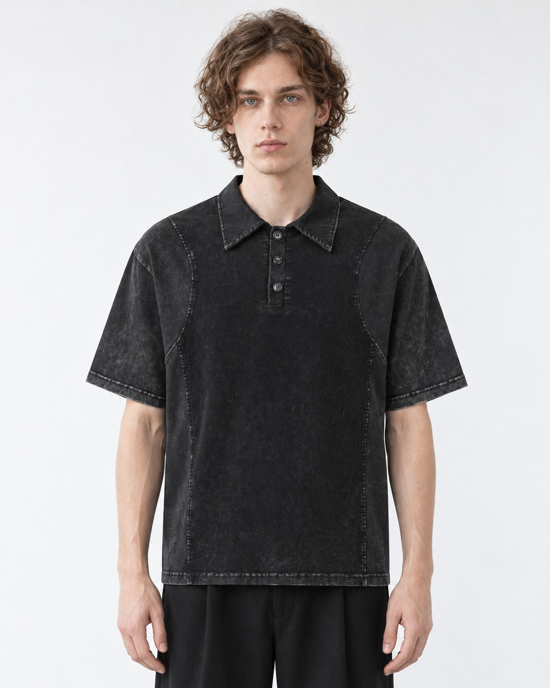 Panel Seam Washed Polo Shirt