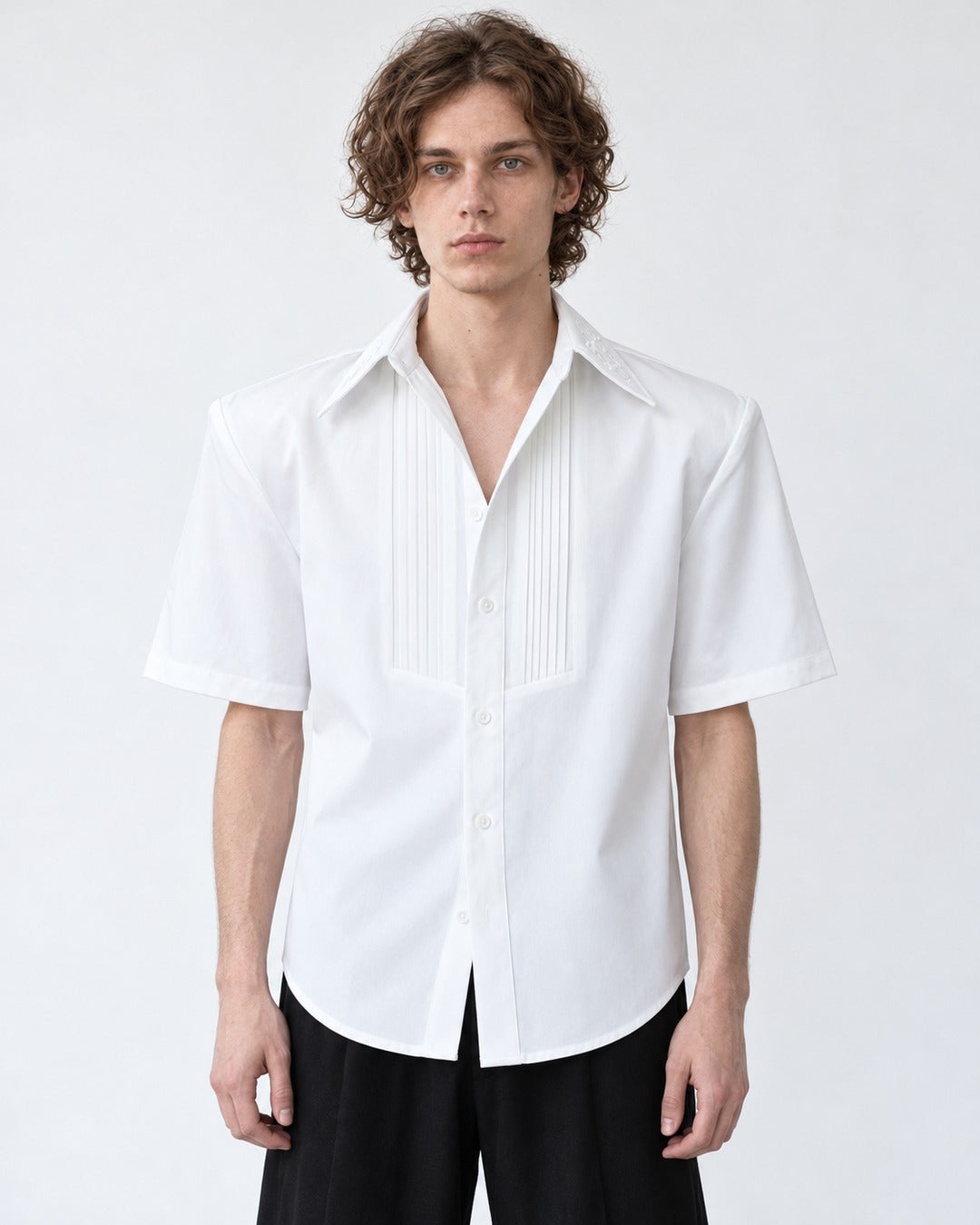 Pintucked Bib Short-Sleeve Shirt