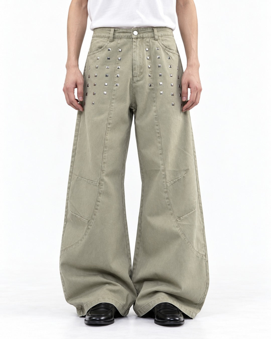 Studded Wide Leg Denim Pants