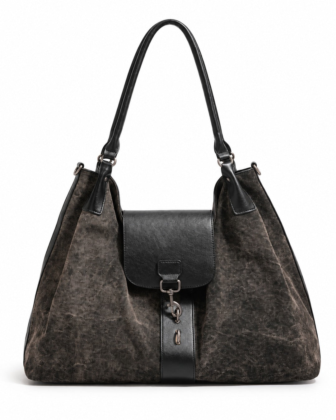 Distressed Canvas Hobo Bag with Black Flap