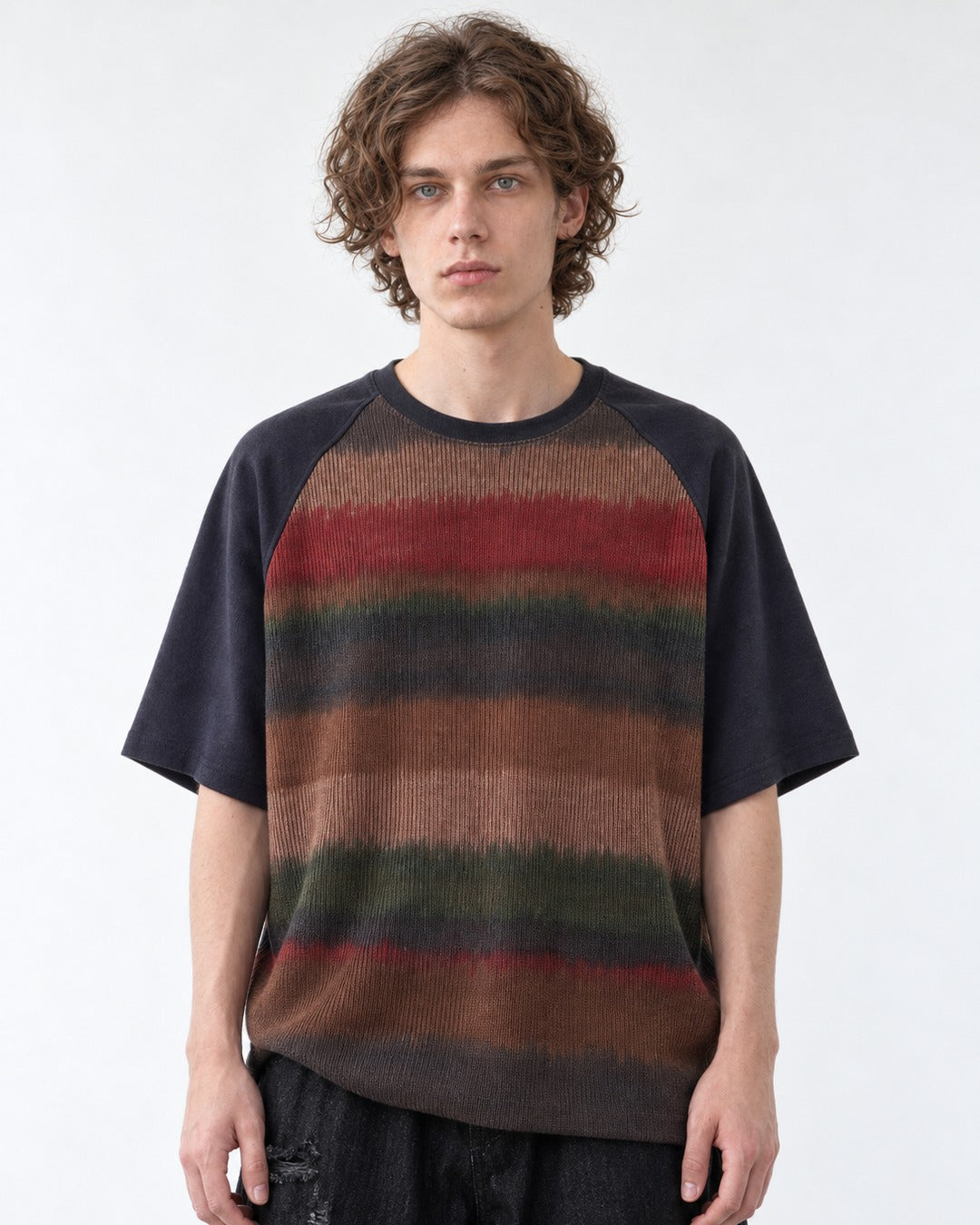 Retro Gradient Stripe Raglan Top