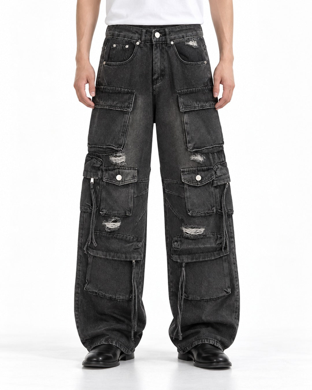 Shredded Multi-Pocket Cargo Jeans