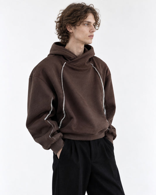 Asymmetric Piped Hoodie