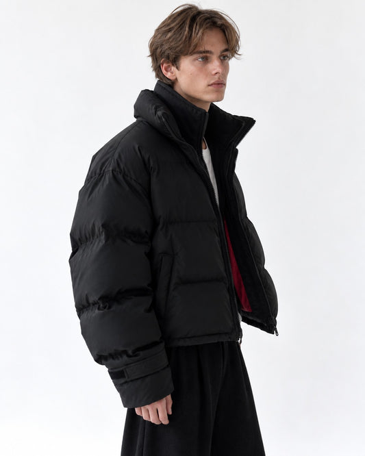 Stand-Collar Box-Quilted Puffer Jacket