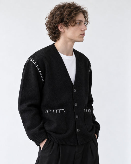 Contrast Stitch Patch Pocket Cardigan