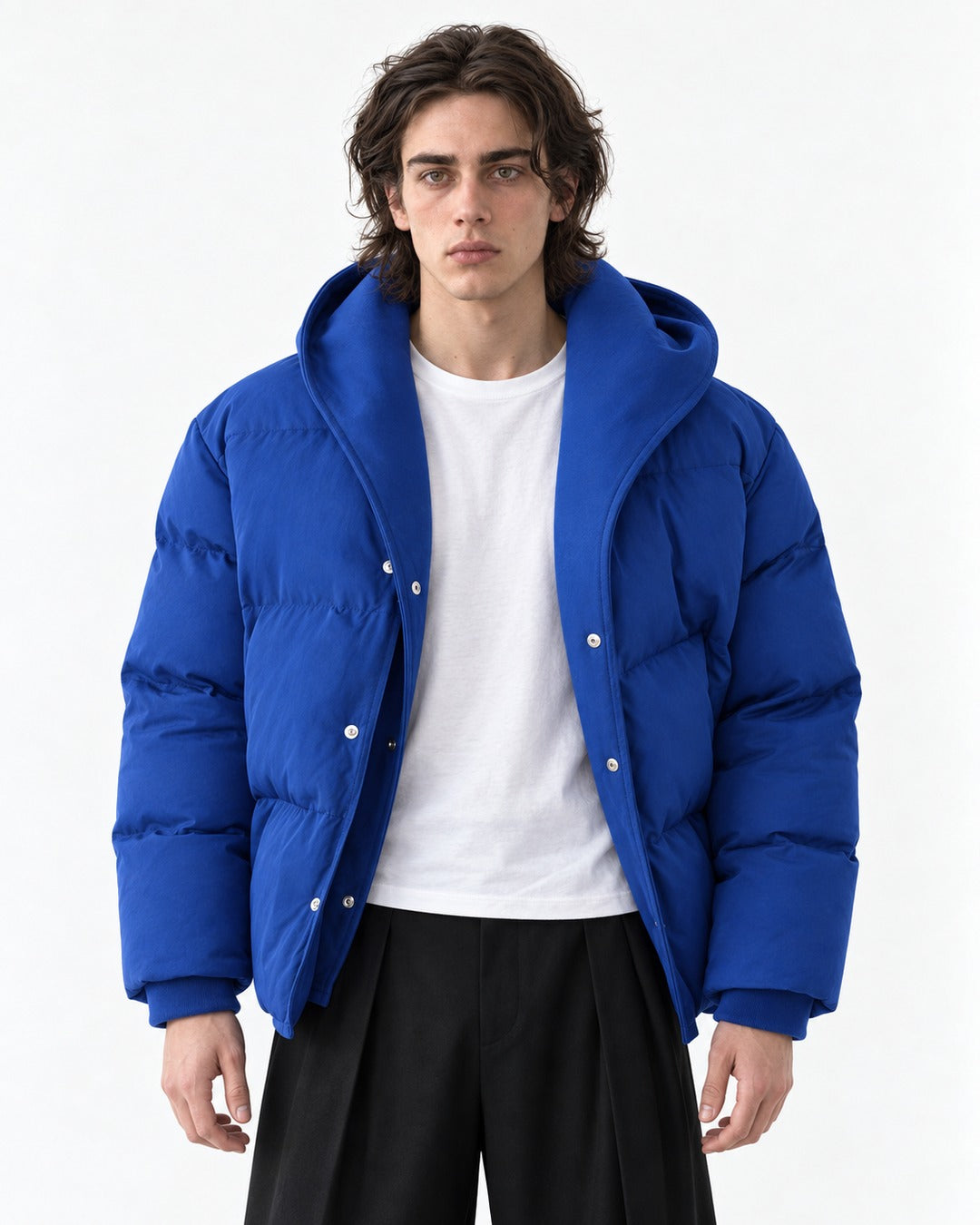 Belted Snap-Front Puffer Jacket