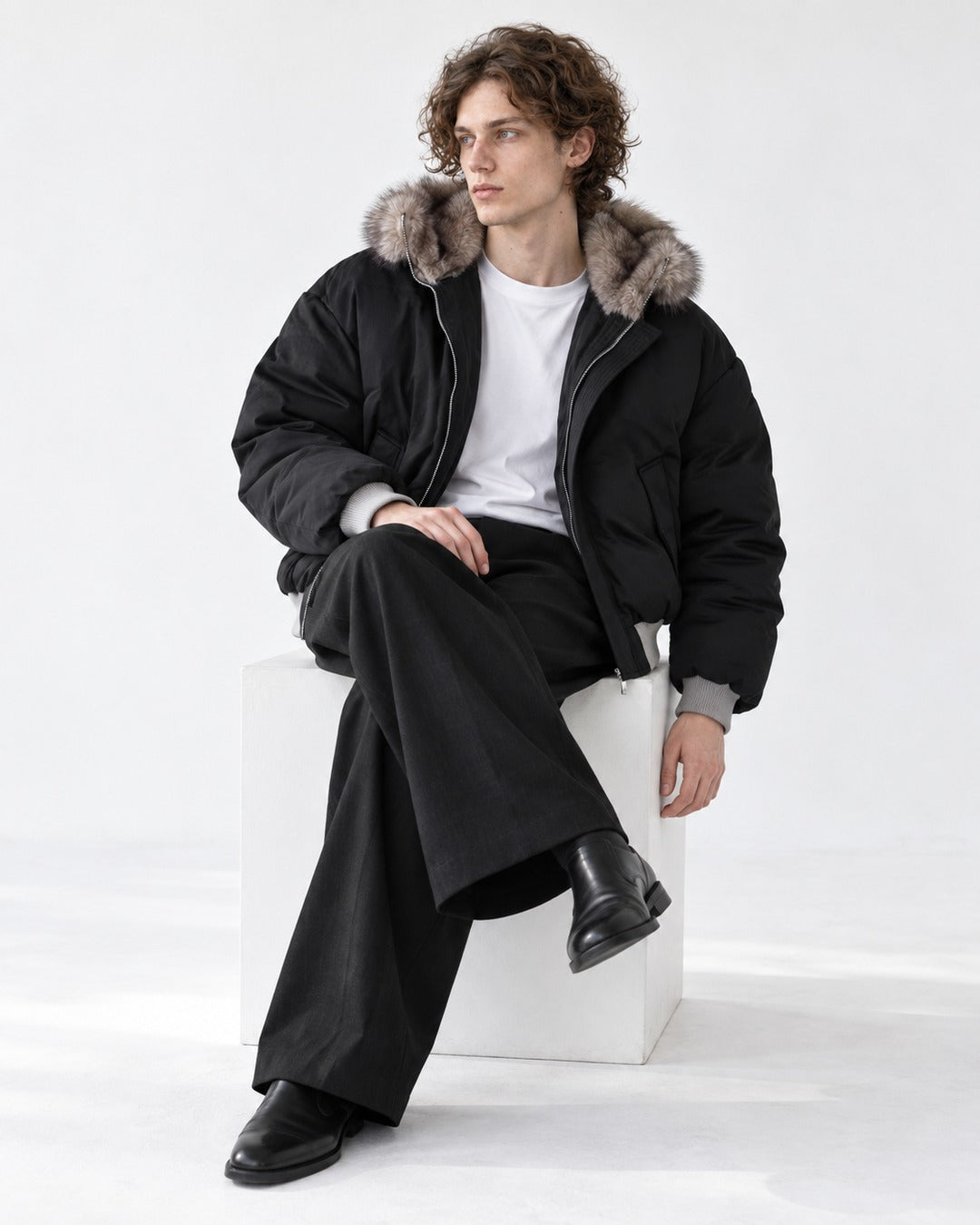 Ribbed-Trim Hooded Quilted Jacket